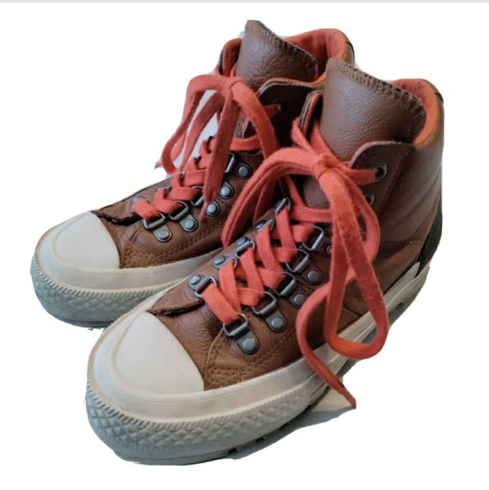 Converse Leather Hikers High Top Sneakers Brown Shoes Womens 5.5 = Mens 4 Laces